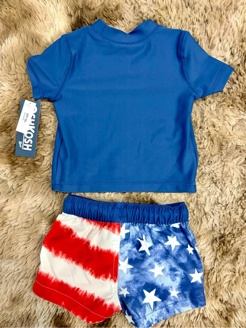OshKosh Baby Boy 3M Stars & Stripes Rash Guard Swim Trunks Set NWT